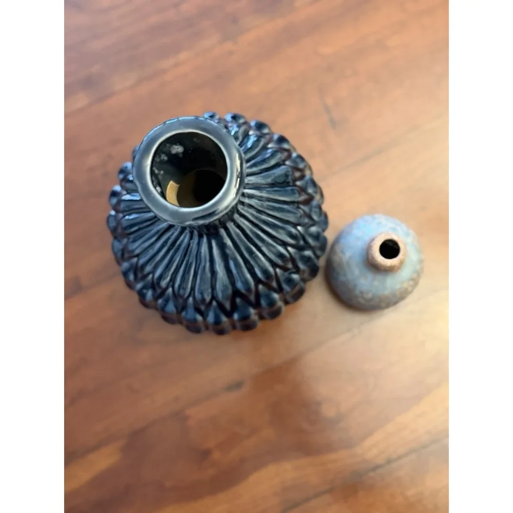 Lot of 2 Magnolia Home Vases Navy Large Dressy Fluted + Artisanal Skye Bud
